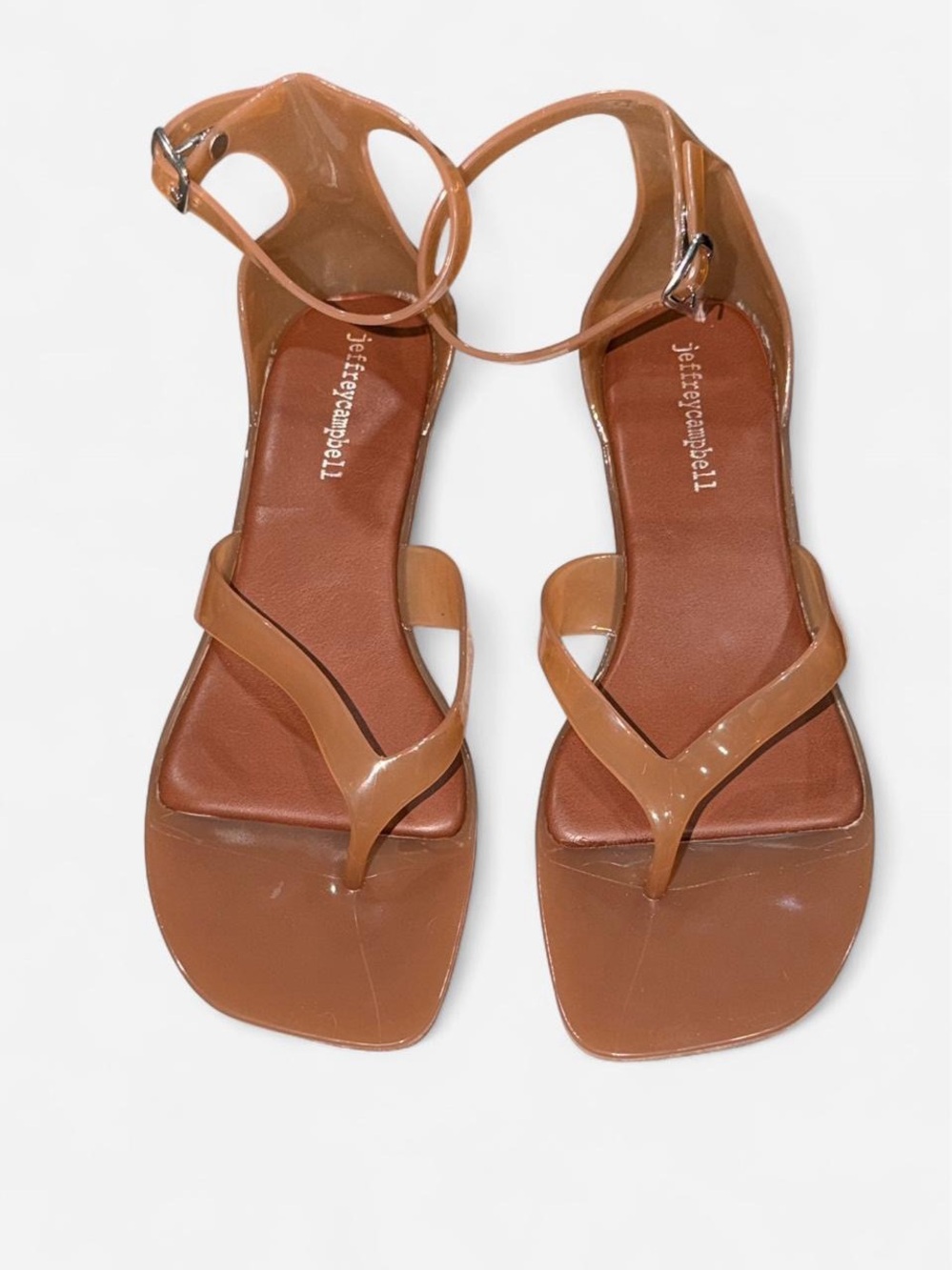 Jeffrey Campbell Patent Tan Square-Toe Ankle-Strap Sandals